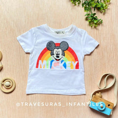 Camiseta Estampado Mickey Arcoíris blanco