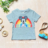 Camiseta Estampado Mickey Arcoíris gris