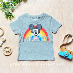 Camiseta Estampado Mickey Arcoíris gris
