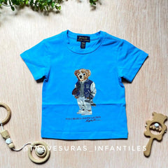 Camiseta Polo Estampado Bear cielo