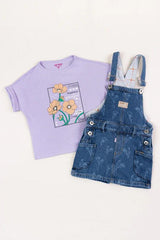 Conjunto Niña Braga Denim Floral Y Blusa Lila | Travesuras Estampado