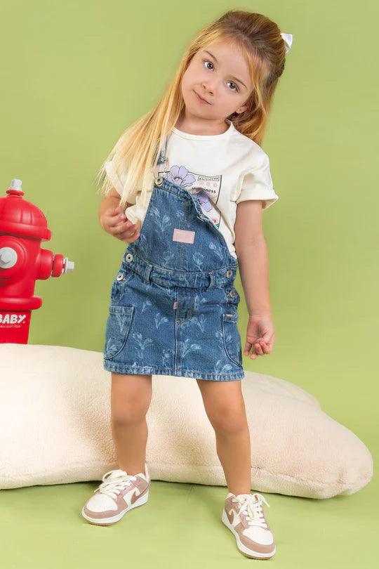 Conjunto Niña Braga Denim Floral Y Blusa Lila | Travesuras