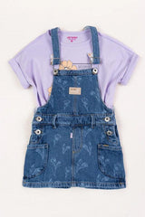 Conjunto Niña Braga Denim Floral Y Blusa Lila | Travesuras Flores