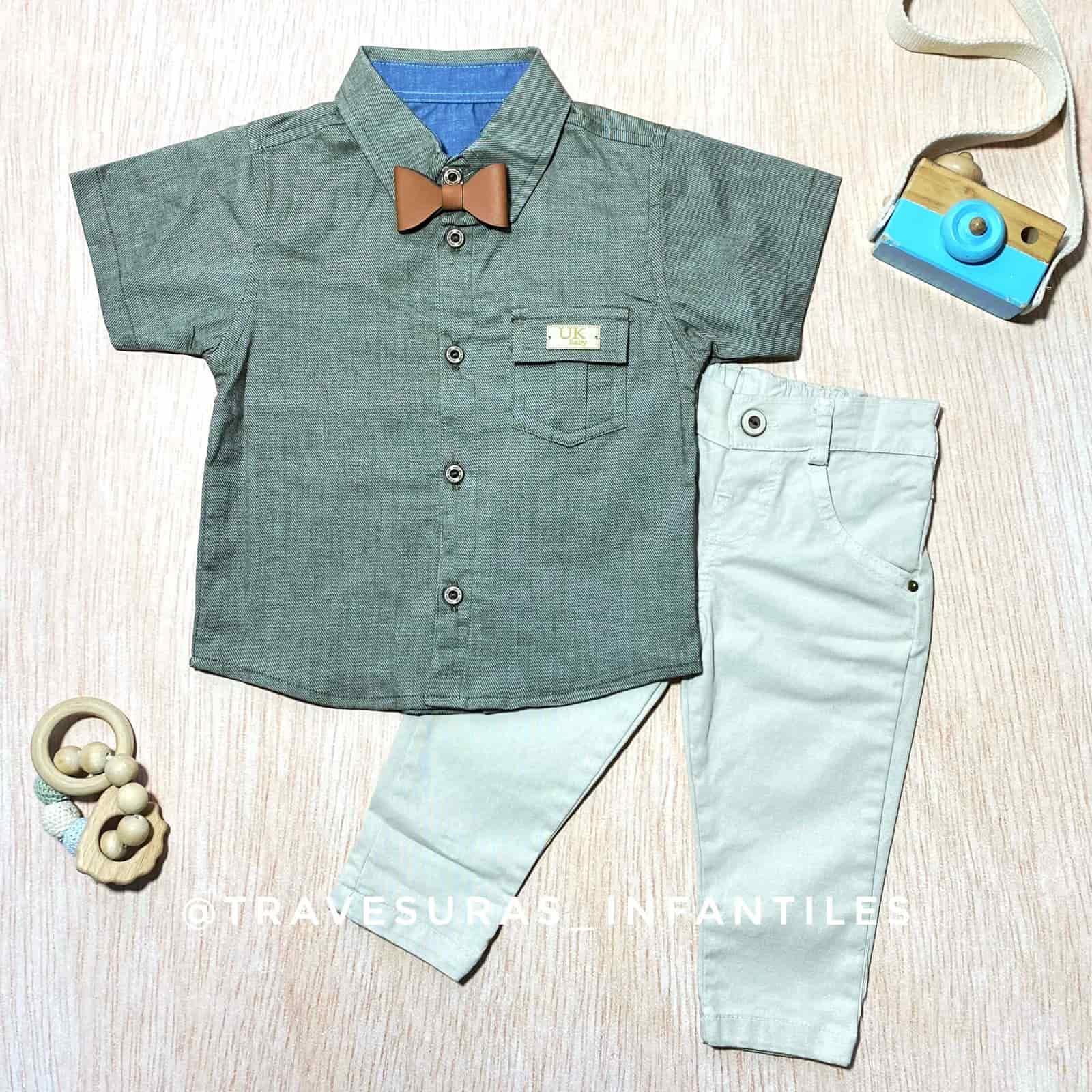 Conjunto Camisa Verde con Corbatín y Pantalón para Niño