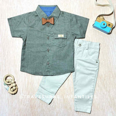 Conjunto Camisa Verde con Corbatín y Pantalón para Niño