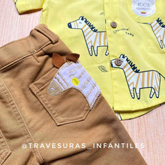 Conjunto Camisa Cebra con Pantalón Bordado detalle