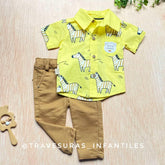 Conjunto Camisa Cebra con Pantalón Bordado