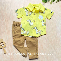 Conjunto Camisa Cebra con Pantalón Bordado