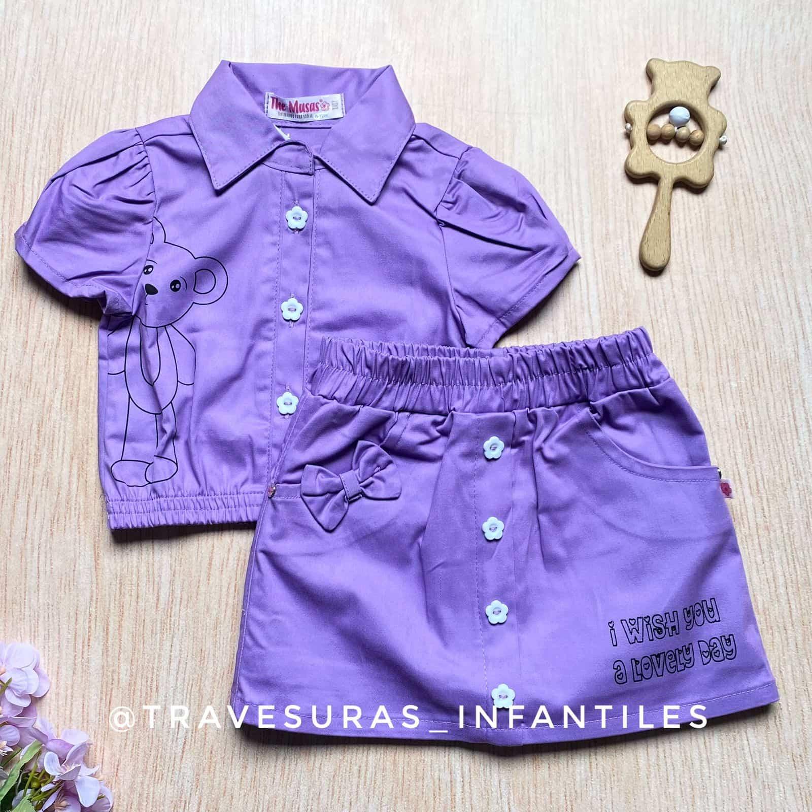 Conjunto Falda Short Osito con Camiseta Manga Corta