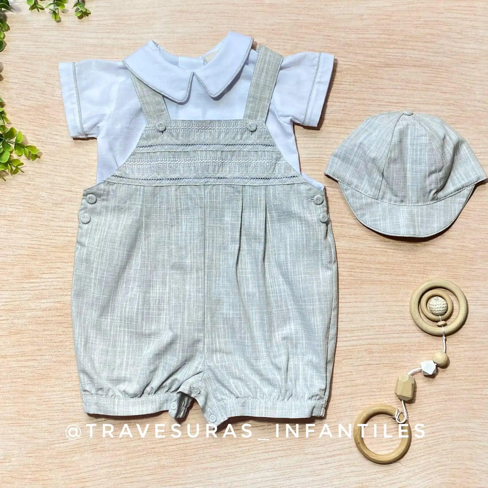 Conjunto Overol Corto con Boina Gris para Ceremonia