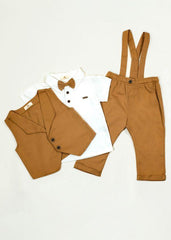 Conjunto Formal Bebé Chaleco y Moño Camel