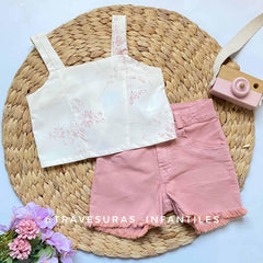 Conjunto Short y Blusa Estampada para Niña Rosa