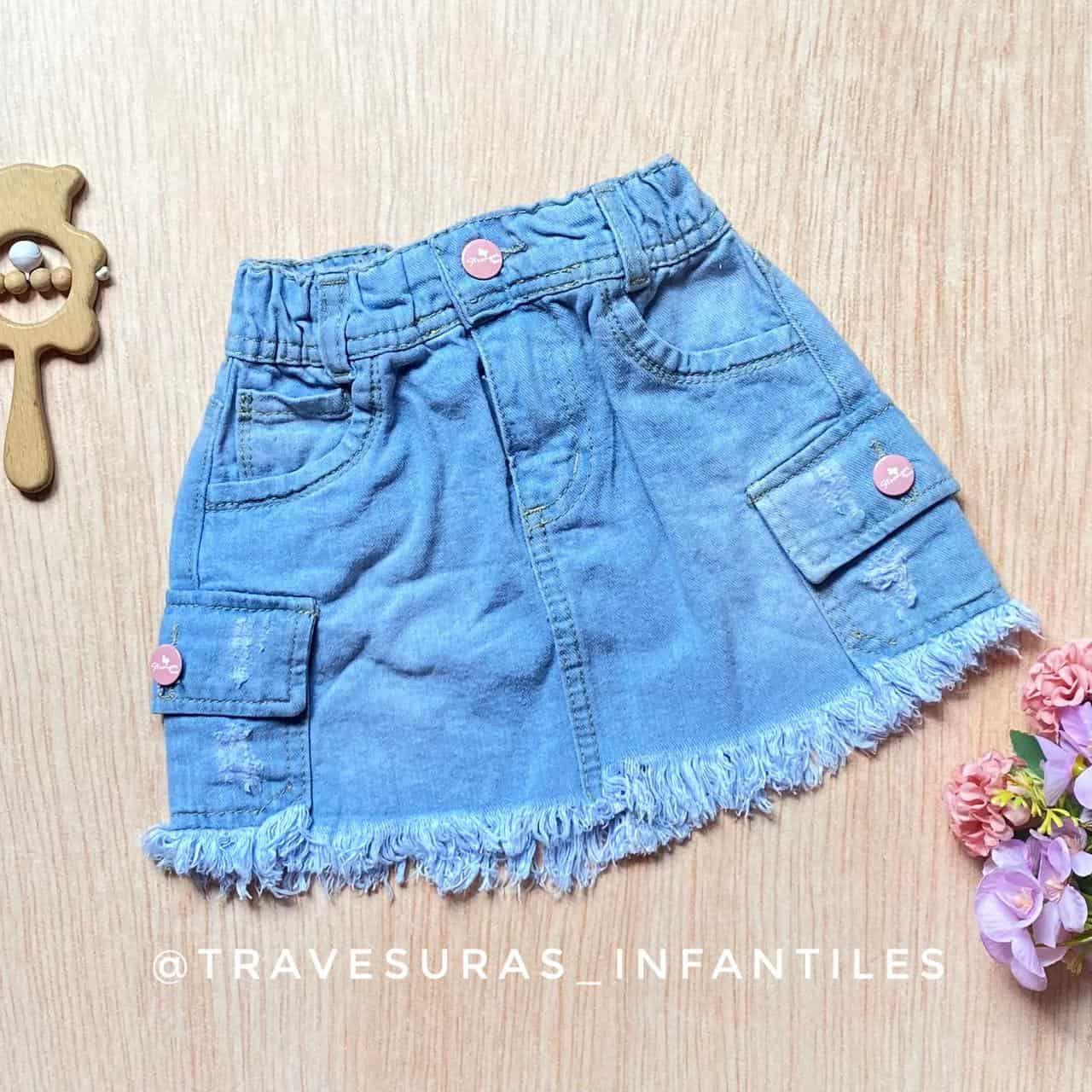 Falda Denim Cargo Flecos claro