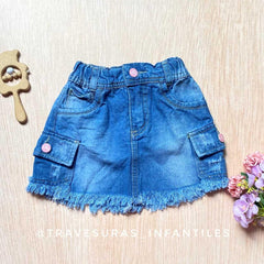 Falda Denim Cargo Flecos oscuro