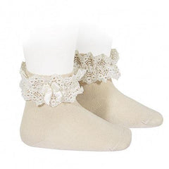 Media Calcetín Encaje Lazo Lino