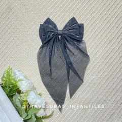 Moño Doble Seda Brillos negro