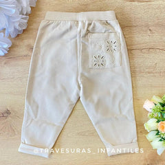 Pantalón Jogger Flor Bolsillo Beige