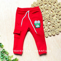 Pantalón Detalle Estampado Sapo rojo