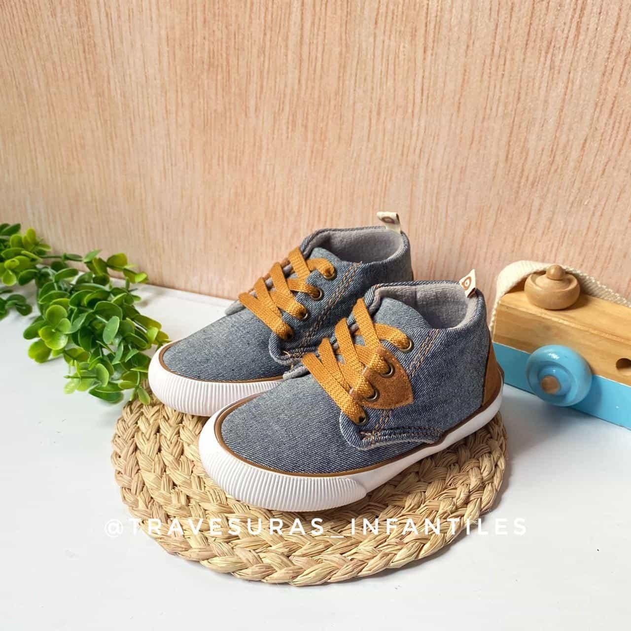 Tenis Bota Denim Cordones Café Melosos