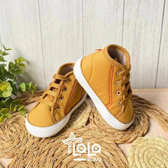 Tenis Bota Caqui Rayas Huellitas Estilo