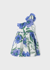 Vestido Lino Estampado Flores Azul