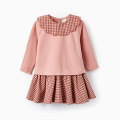 Vestido Manga Larga Cuadros rosa