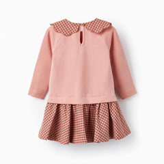 Vestido Manga Larga Cuadros rosa