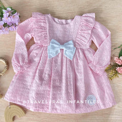 Vestido Manga Larga Hoja Rota Rosa