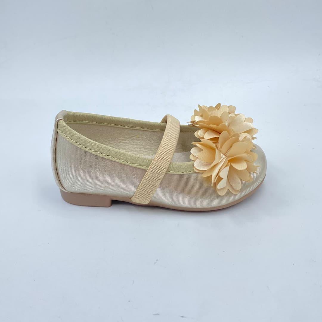 Baletas Detalle Flor Dorado Champaña Niña