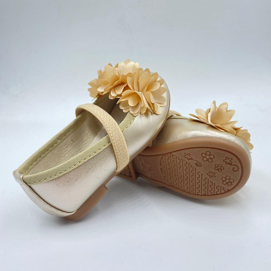 Baletas Detalle Flor Dorado Champaña Suela