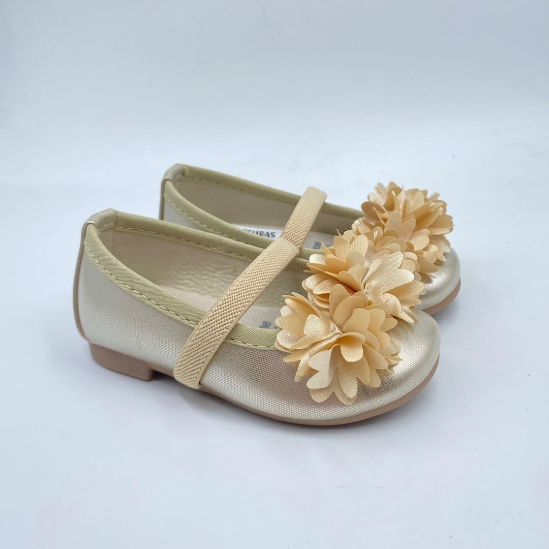 Baletas Detalle Flor Dorado Champaña