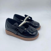 Baletas Charol Perlas Moño Negro