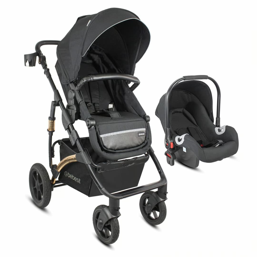 Coche Con Porta Bebé Spring Gold Negro Premium Bebesit