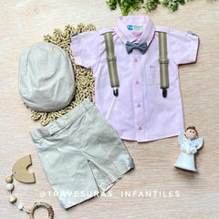 Conjunto 5 Piezas Bautizo Baby Boy Rosa Para Niño
