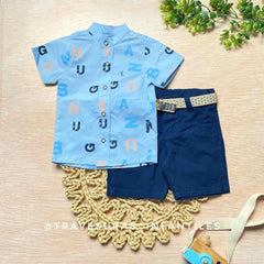Conjunto para Niño Camisa Letras y Bermuda con Cinturón Navy