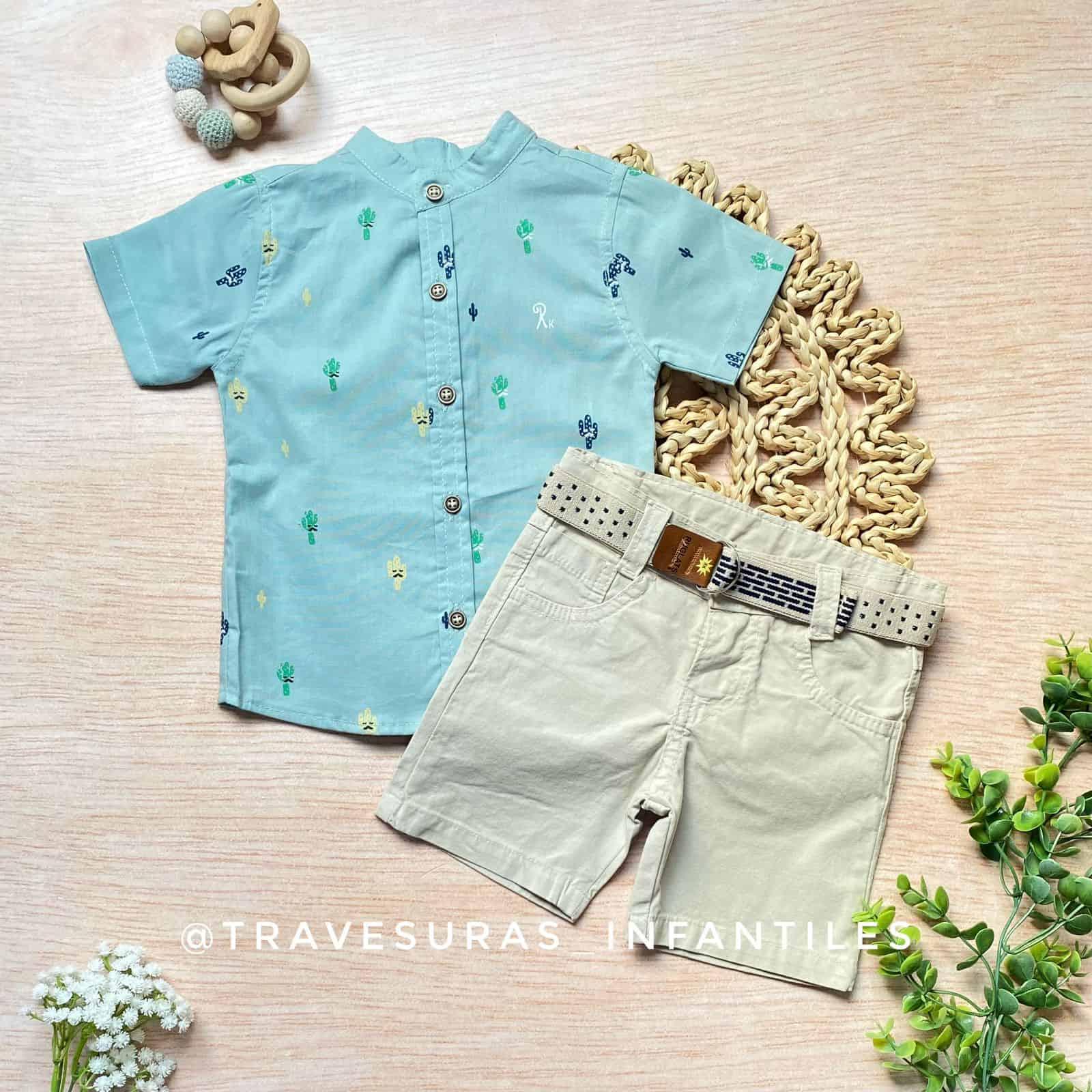Conjunto 2 Piezas Niño Camisa Cactus con Bermuda Beige