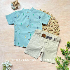 Conjunto 2 Piezas Niño Camisa Cactus con Bermuda Beige