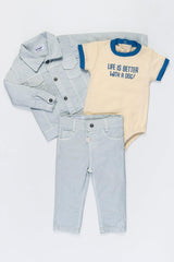 Conjunto 3 Piezas Jean, Mameluco y Chaqueta Joy Baby Azul