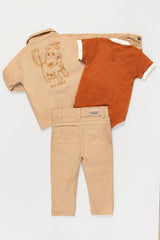 Conjunto 3 Piezas Jean, Mameluco y Chaqueta Joy Baby Terracota