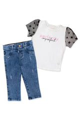 Conjunto 2 Piezas Blusa Perfect y Jean Niña Joy Baby Blanco