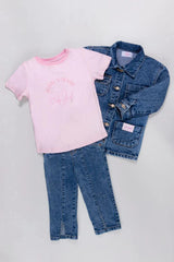 Conjunto 3 Piezas Denim Niña Chaqueta, Blusa y Jean Joy Baby Palo Rosa