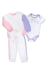 Conjunto 3 Piezas Sudadera Combinado Colores Joy Baby Rosa Lila