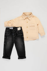 Conjunto Camisa Detalle – Jean y Camisa Manga Larga Joy Baby Rosado