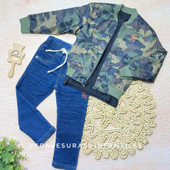 Conjunto Chaqueta Camuflada y Jean para Niño 3 piezas