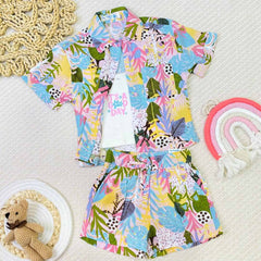 Conjunto Short y Camisa Estampado Flores Rosa