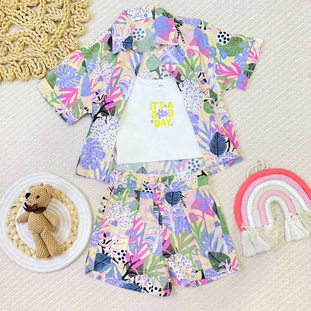 Conjunto Short y Camisa Estampado Flores Amarillo