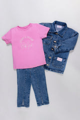 Conjunto 3 Piezas Denim Niña Chaqueta, Blusa y Jean Joy Baby Rosa
