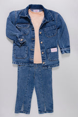 Conjunto 3 Piezas Denim Niña Chaqueta, Blusa y Jean Joy Baby Rosado