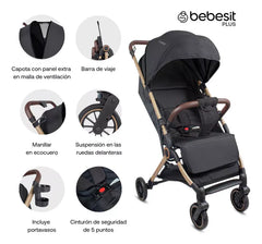 Coche Maleta Con Porta Bebé Micro Negro Bebesit