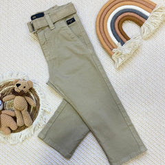 Pantalon Dril Con Correa Beige